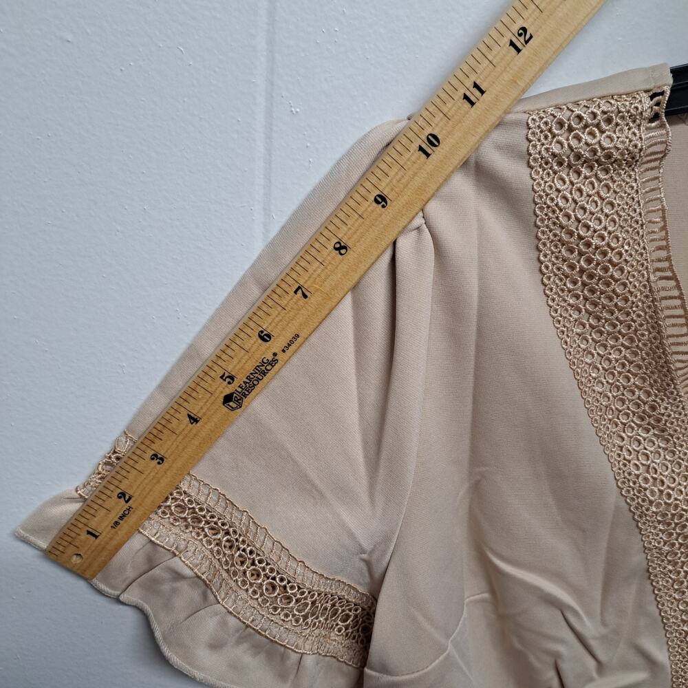 Women Dress Lace V Neck Ruffle Sleeve Casual Short Mini Dress Ligth Khaki Size L - Picture 9 of 11